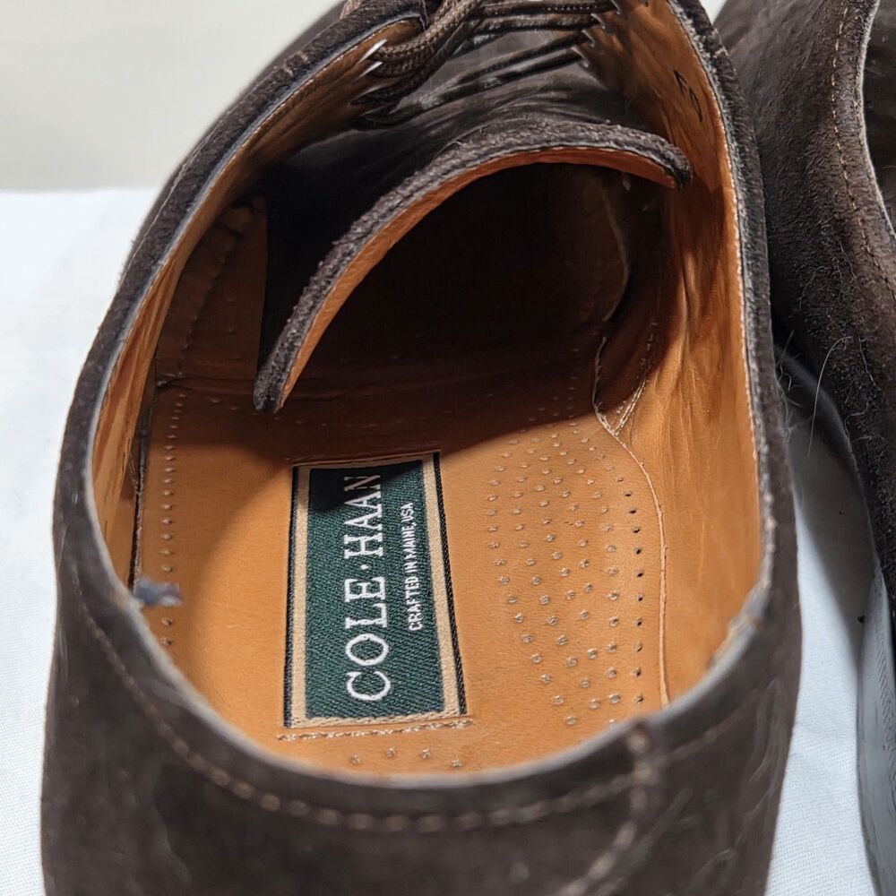 Cole Haan Made in USA Sz 9.5 D Dark Brown Suede Split Toe Derby Oxford Men Shoes - Picture 10 of 16